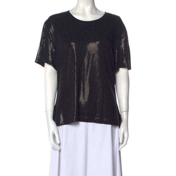 ST JOHN Caviar black shimmer metallic scoop short sleeve cocktail top blouse - Picture 1 of 8